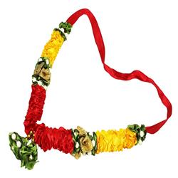 Mala/ Garland Yellow & Red with artificial Flowers- for God/ Idol/ Puja Decor/ Festival/ Photo frame- Pack of 1- Length 22cm/8.6inches