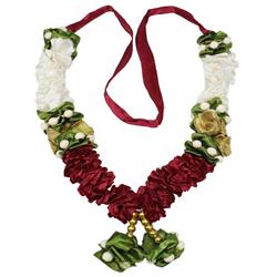 Mala/ Garland White & Maroon with artificial Flowers- for God/ Idol/ Puja Decor/ Festival/ Photo frame- Pack of 1- Length 22cm/8.6inches