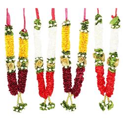 Mala/ Garland Yellow & White Combo with artificial Flowers- for God/ Idol/ Puja Decor/ Festival/ Photo frame- Pack of 4- Length 22cm/8.6inches