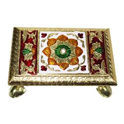 Handcrafted Meenakari Pooja Chowki (Medium)- For Mandir Home Office & Gift Purpose- Ideal for Laddu Gopal Ji Kishan Ji & Other Idols/ God- LxWXH=14cmX9cmX4.5cm