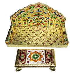 Handcrafted Meenakari Pooja Singhasan (Large)  with Chowki (Medium) set- For Mandir Home Office & Gift Purpose- Ideal for Laddu Gopal Ji Kishan Ji & Other Idols/ God