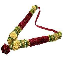 Red & Golden Mala/ Garland with artificial roses- for God/ Idol/ Puja Decor/ Festival/ Photo frame- 52cmX5cmX3cm (Large)