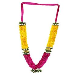 Yellow & Pink Mala/ Garland with artificial roses- for God/ Idol/ Puja Decor/ Festival/ Photo frame- 56cmX4cmX3cm