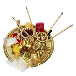 Brass Puja Thali Set- Large- with Necessary Puja Kits