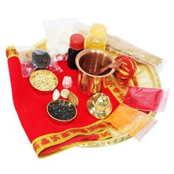 Brass Puja Thali Set- Large- with Puja Ingredients